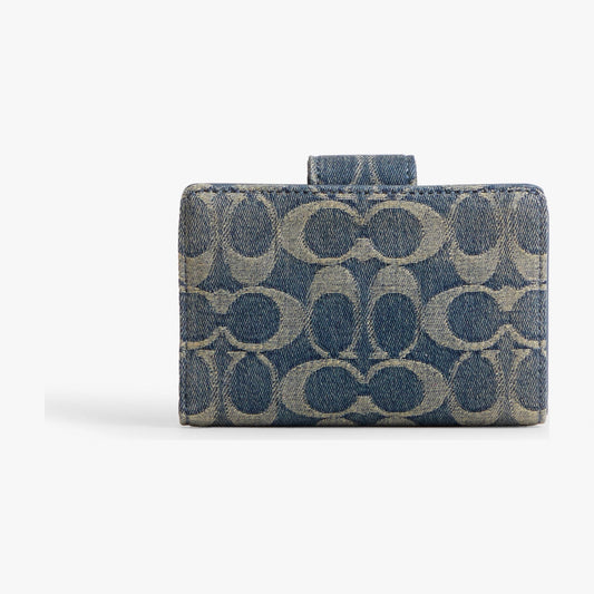 Coach Medium Corner Zip Wallet In Signature Regenerative Cotton Denim test - Gold/Denim
