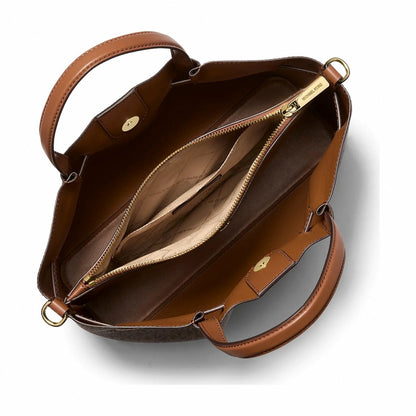Michael Kors Carson Medium Signature Logo Satchel - BROWN