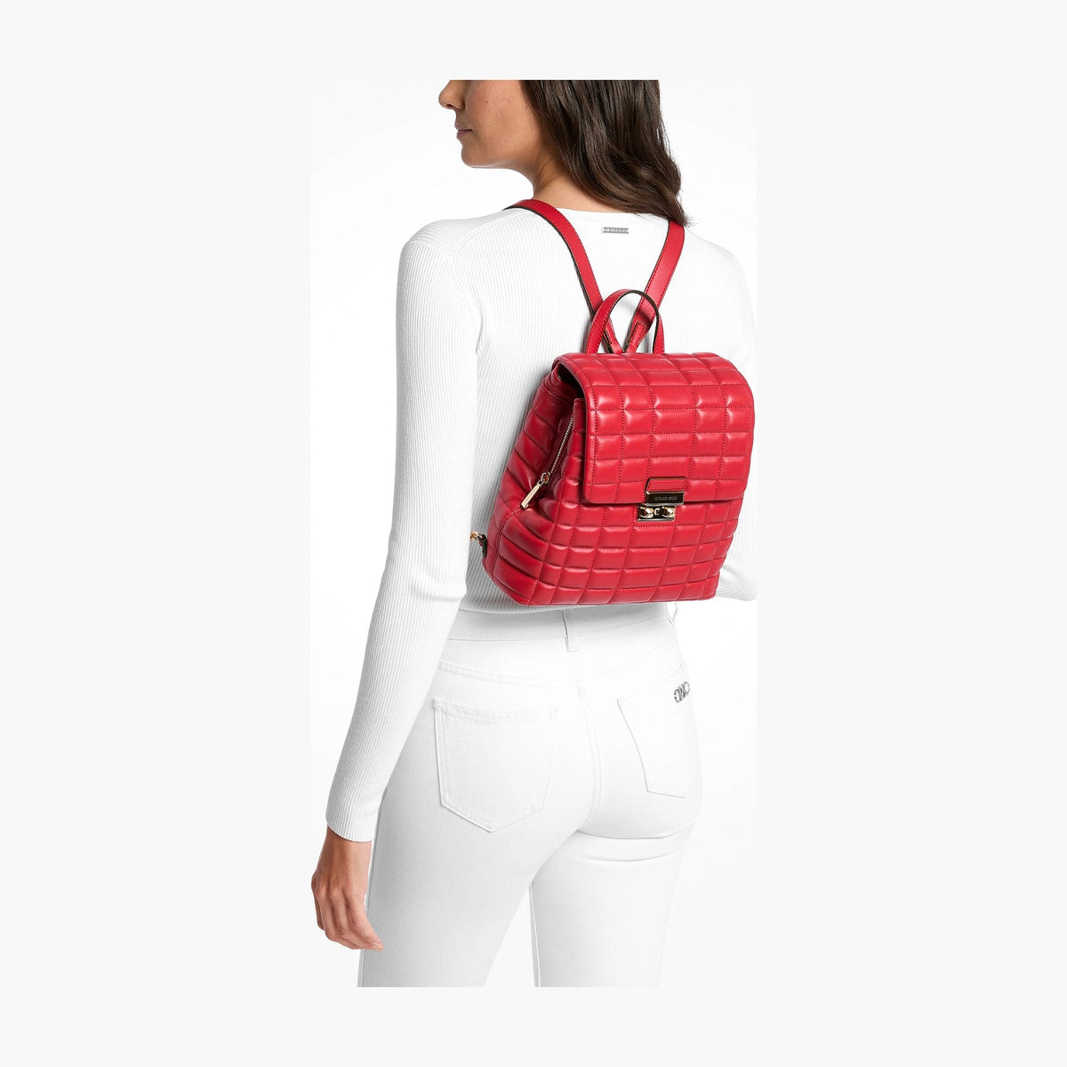 Michael Kors Tribeca Small Quilted Leather Backpack - CRIMSON