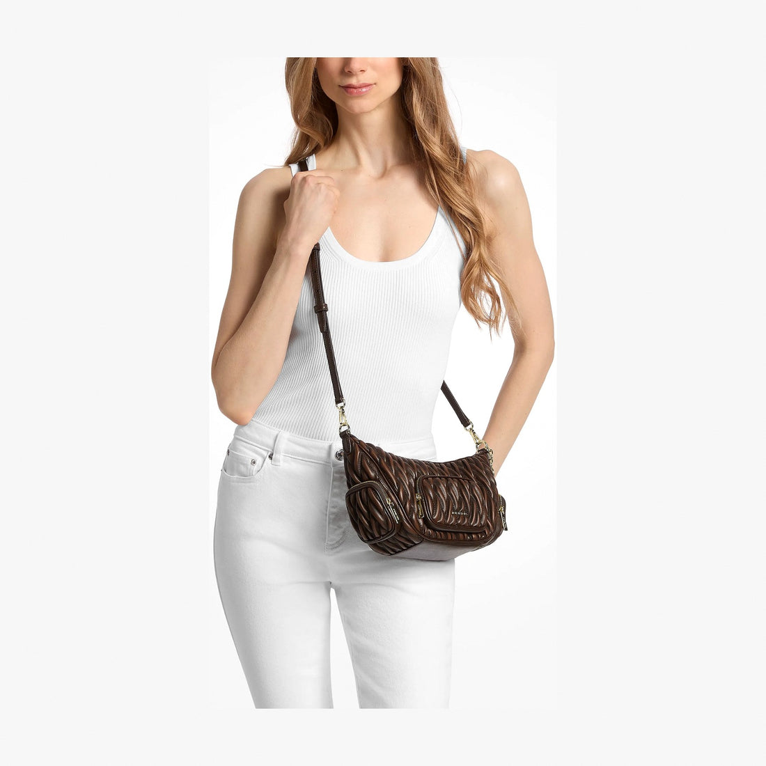 Michael Kors Merritt Small Matelassé Burnished Convertible Shoulder Bag - CHOCOLATE