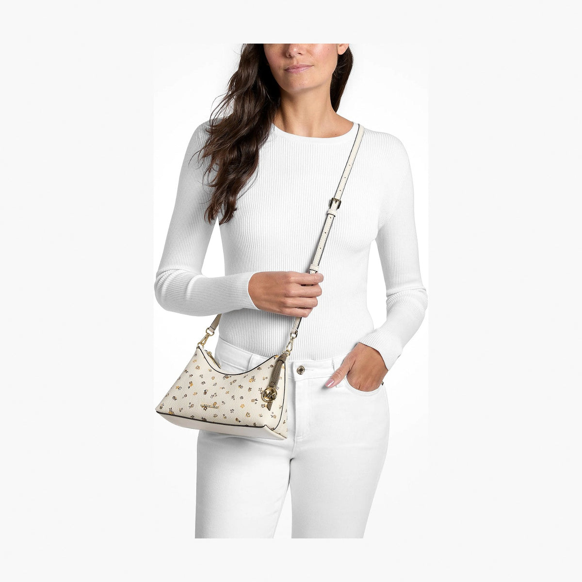 Michael Kors Sammy Small Floral Printed Convertible Crossbody Bag - LT CREAM