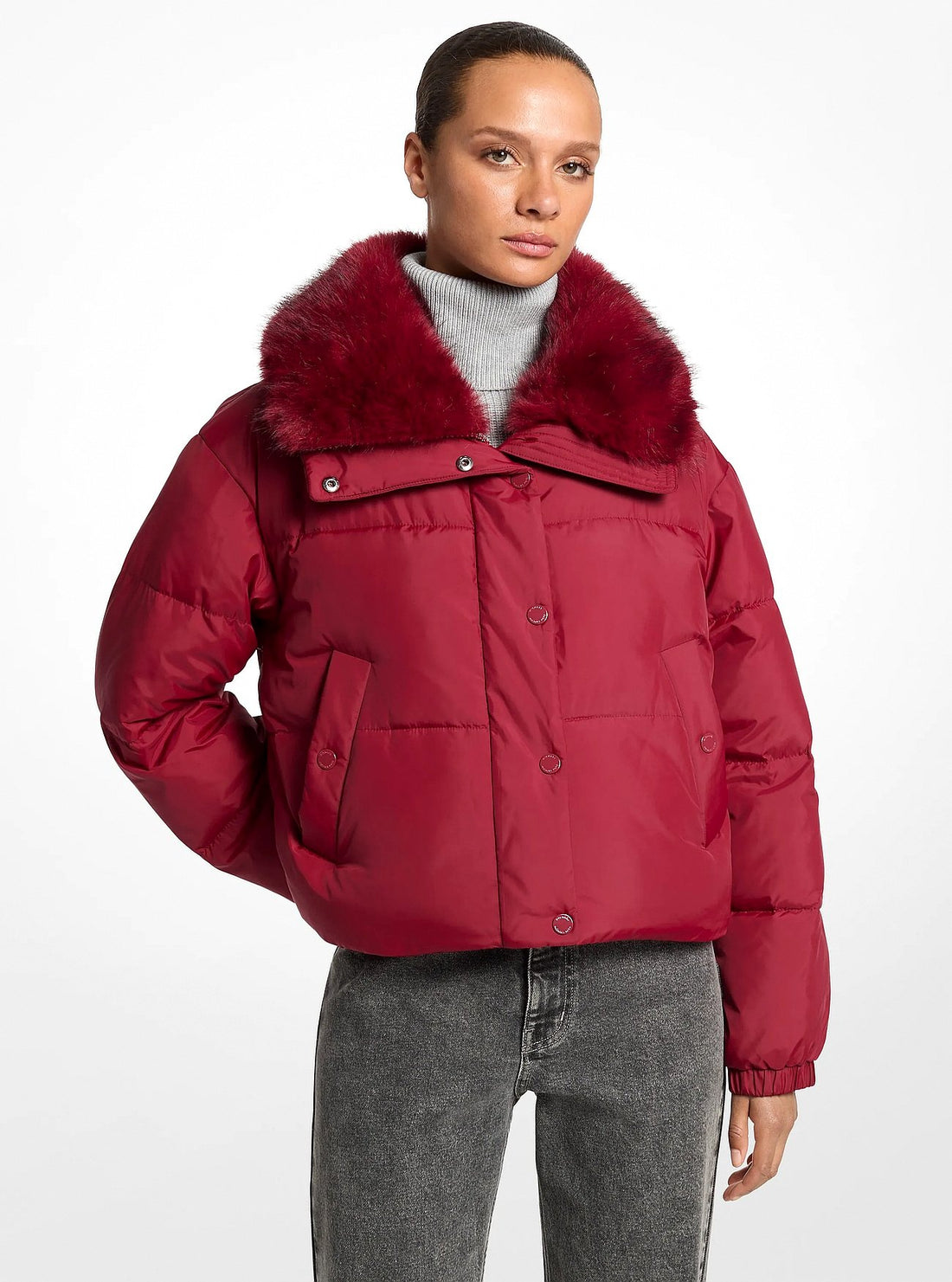 Michael Kors Sherpa Puffer Jacket - MAROON