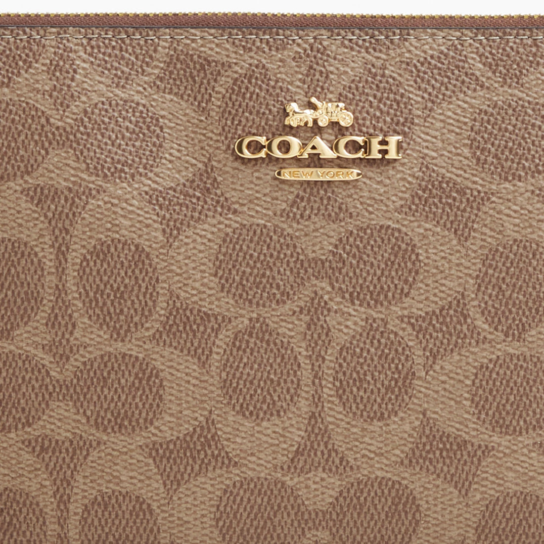 Coach Large Corner Zip Wristlet In Signature Canvas - Gold/Tan/Brown
