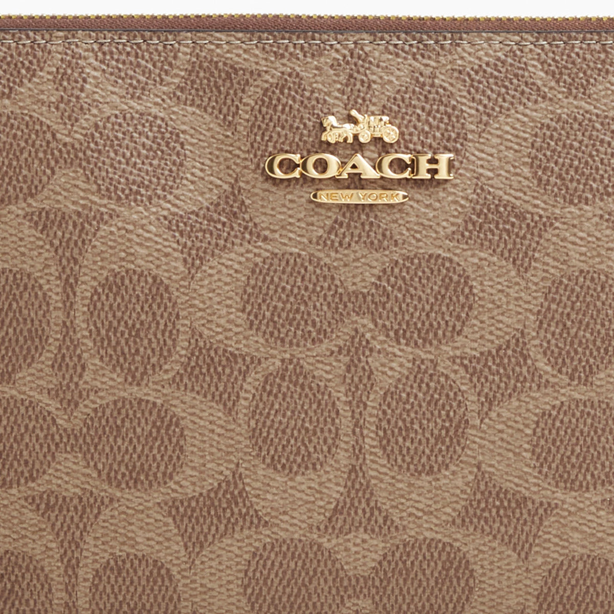 Coach Large Corner Zip Wristlet In Signature Canvas - Gold/Tan/Brown
