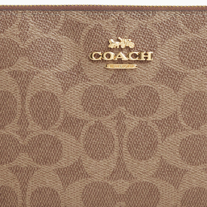 Coach Large Corner Zip Wristlet In Signature Canvas - Gold/Tan/Brown