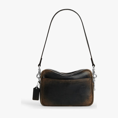 Coach Mini Carey Crossbody Bag In Loved Leather - Silver/Black Brown