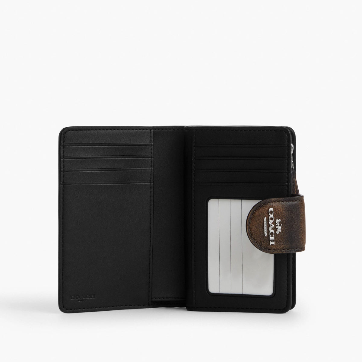 Coach Medium Corner Zip Wallet In Loved Leather - Silver/Black Brown