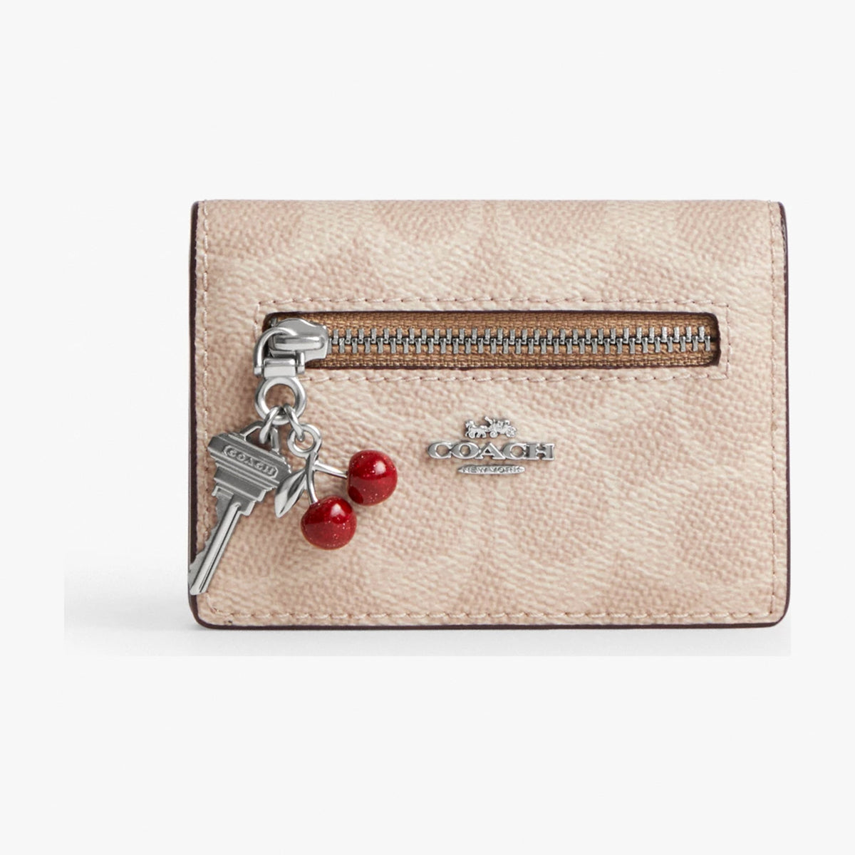Coach Card Case With Charms In Signature Canvas - Silver/Sand/Taupe