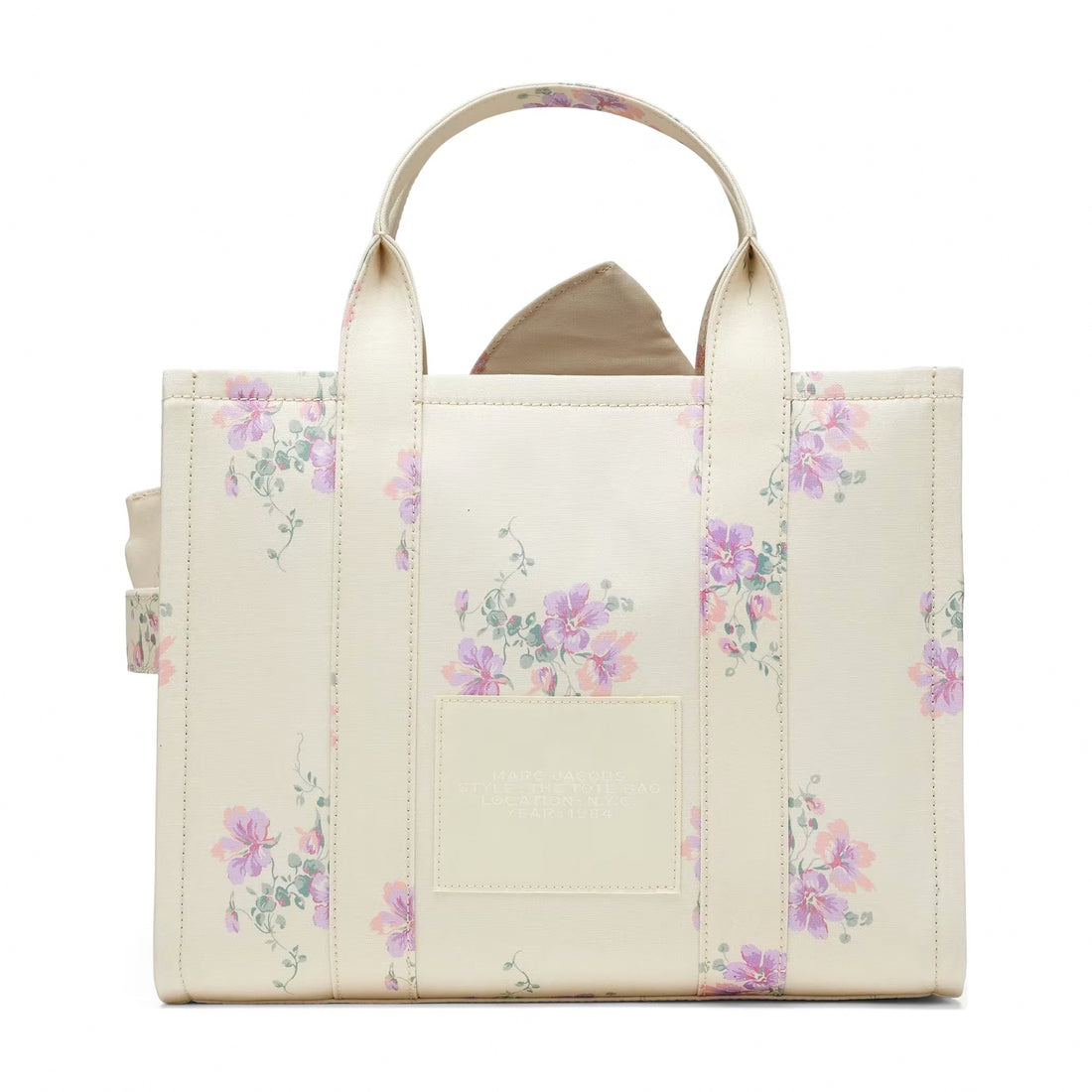 Marc Jacobs Medium Tote Bag In Antique Floral Canvas With Oversized Bow - CREAM MULTI