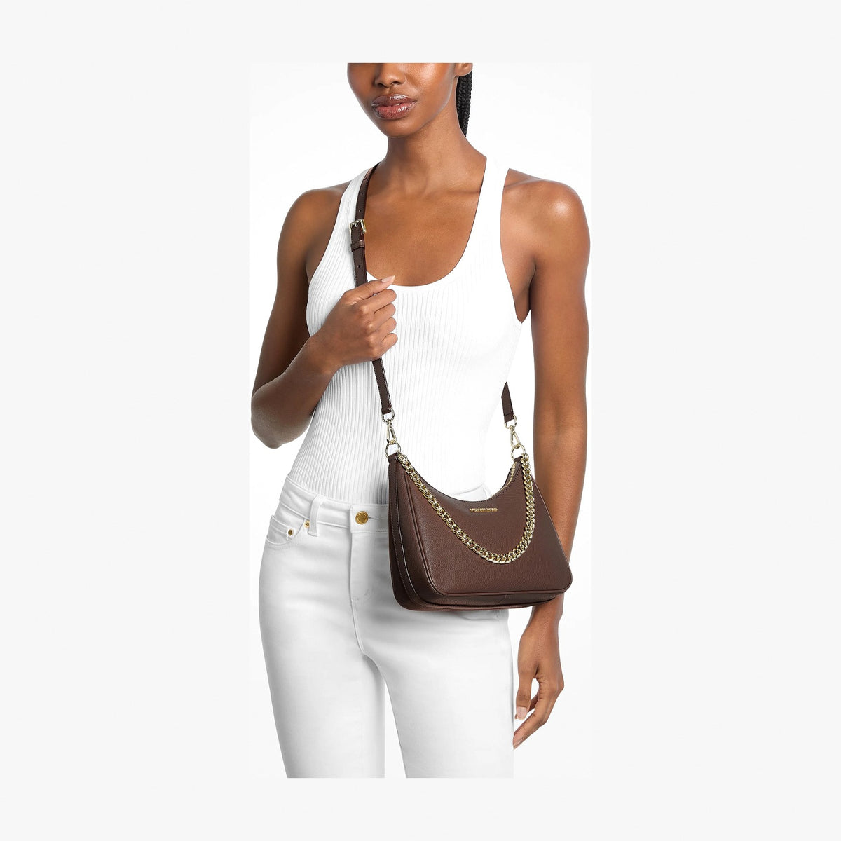 Michael Kors Jet Set Large Pebbled Leather Convertible Crossbody Bag - NUTMEG