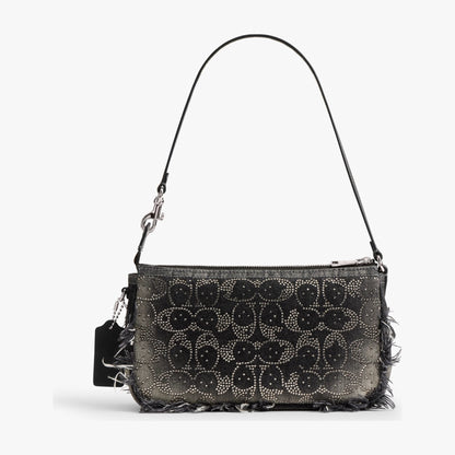 Coach Plaza Bag In Regenerative Cotton Denim With Loved Crystal Signature - Silver/Black