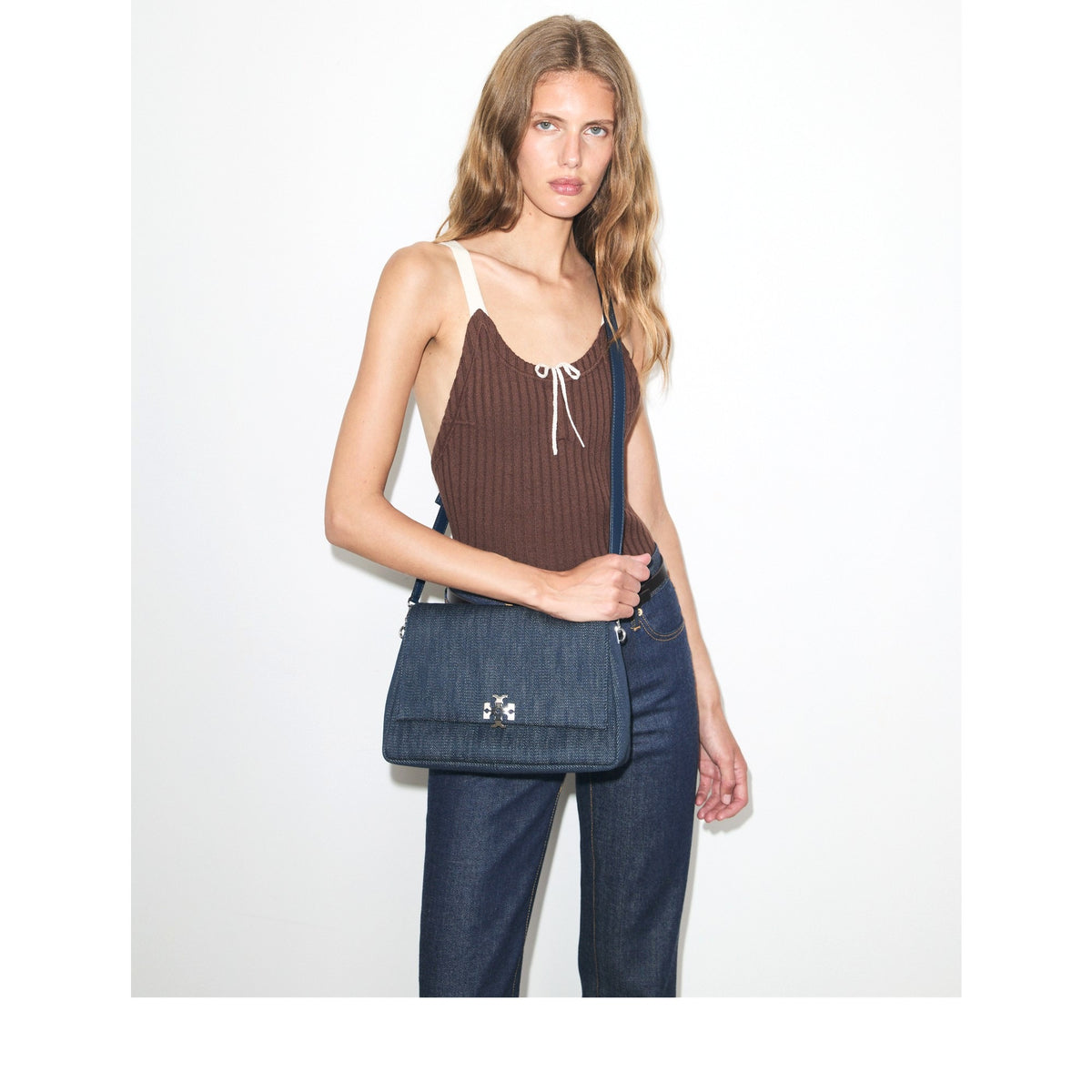 Tory Burch Charlie Denim Shoulder Bag - Midnight