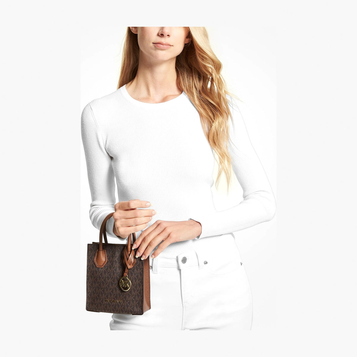 Michael Kors Mercer Extra-Small Logo and Leather Crossbody Bag - BROWN