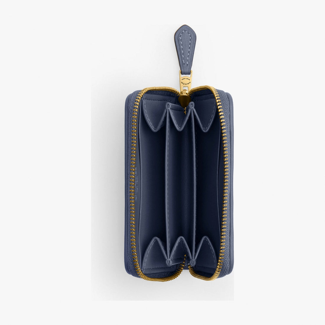 Coach Essential Small Zip Around Card Case In Regenerative Cotton Denim With Crystal Signature - Brass/Denim