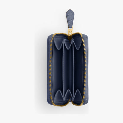 Coach Essential Small Zip Around Card Case In Regenerative Cotton Denim With Crystal Signature - Brass/Denim