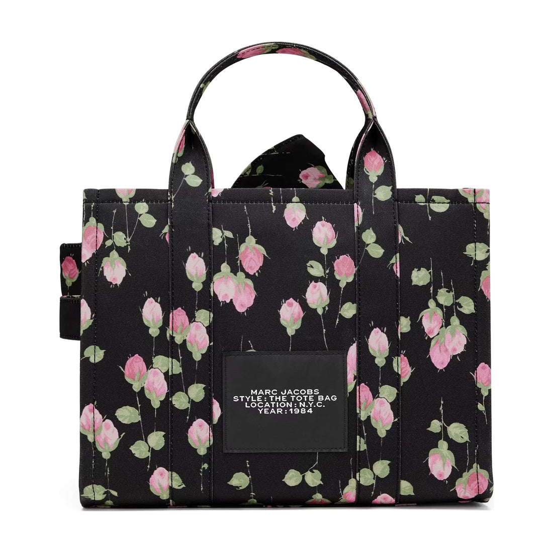 Marc Jacobs Medium Tote Bag In Vintage Floral Canvas With Oversized Bow - BLACK MULTI