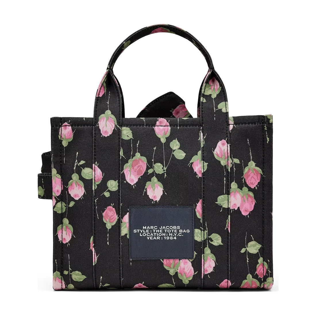 Marc Jacobs Small Tote Bag In Vintage Floral Canvas With Oversized Bow - BLACK MULTI
