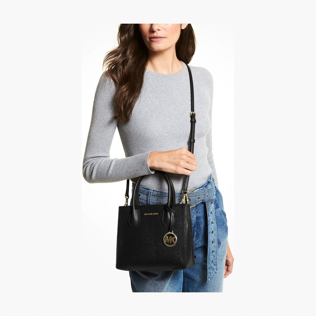 Michael Kors Mercer Medium Pebbled Leather Crossbody Bag - BLACK