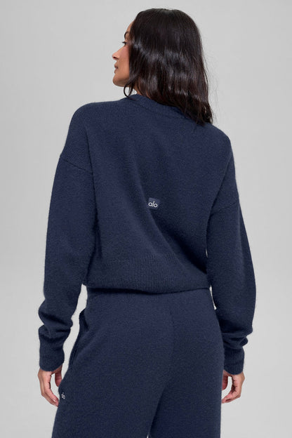 Alo Yoga Wool Cashmere Cropped New Class Crewneck Sweater - Navy