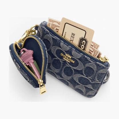 Coach Wristlet And Heart Pouch In Signature Regenerative Cotton Denim - Gold/Denim