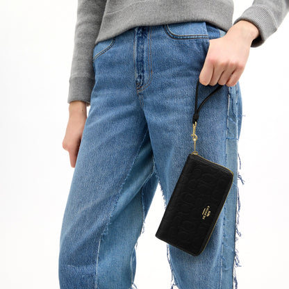 Coach Long Zip Around Wallet In Signature Leather - Gold/Black