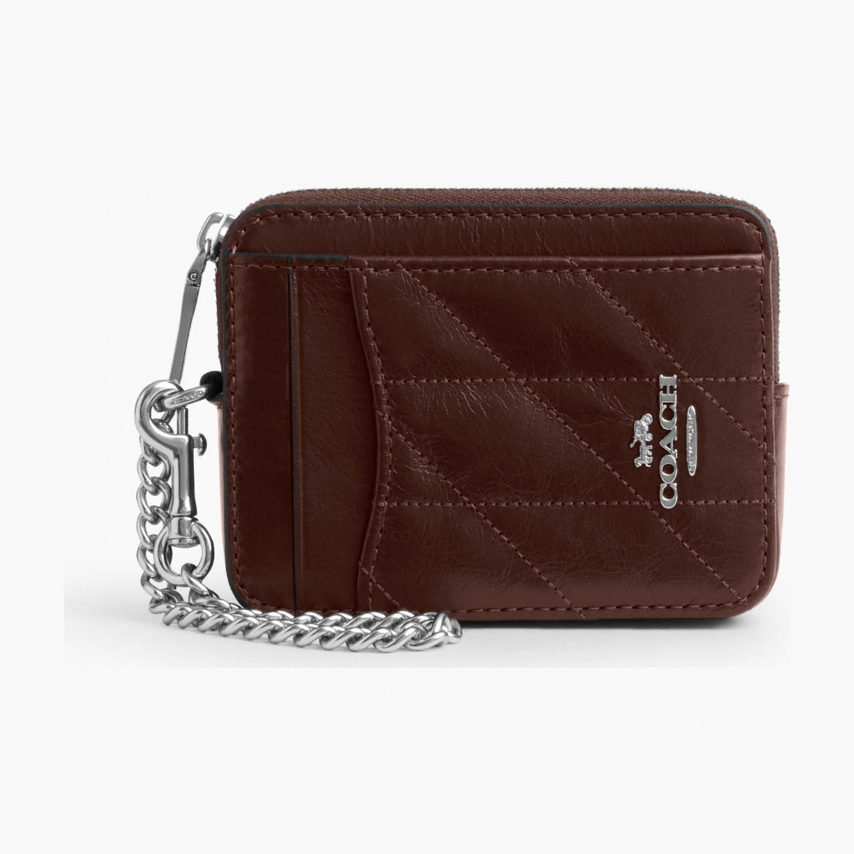 Coach Zip Card Case With Quilting - Silver/Maple