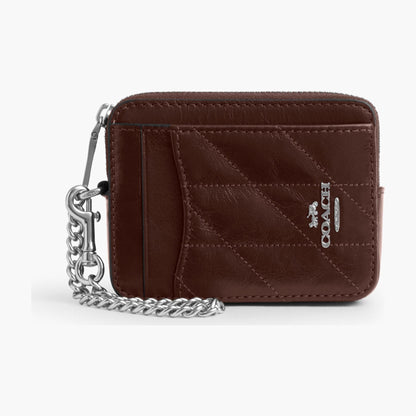 Coach Zip Card Case With Quilting - Silver/Maple