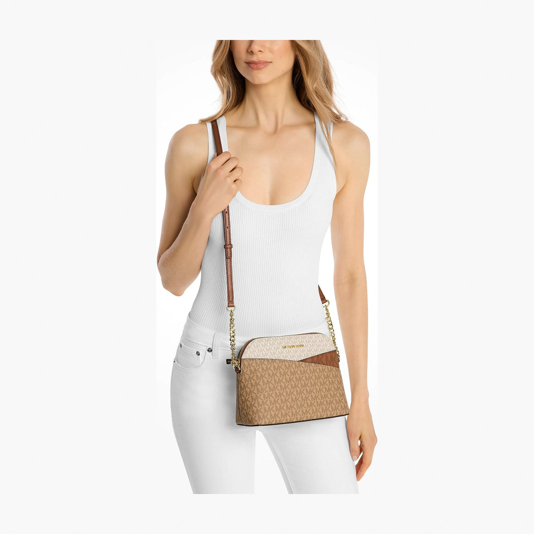 Michael Kors Jet Set Travel Medium Color-Block Signature Logo Crossbody Bag - CAMEL MLT