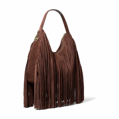 Michael Kors Nayla Medium Fringed Suede Hobo Shoulder Bag - NUTMEG