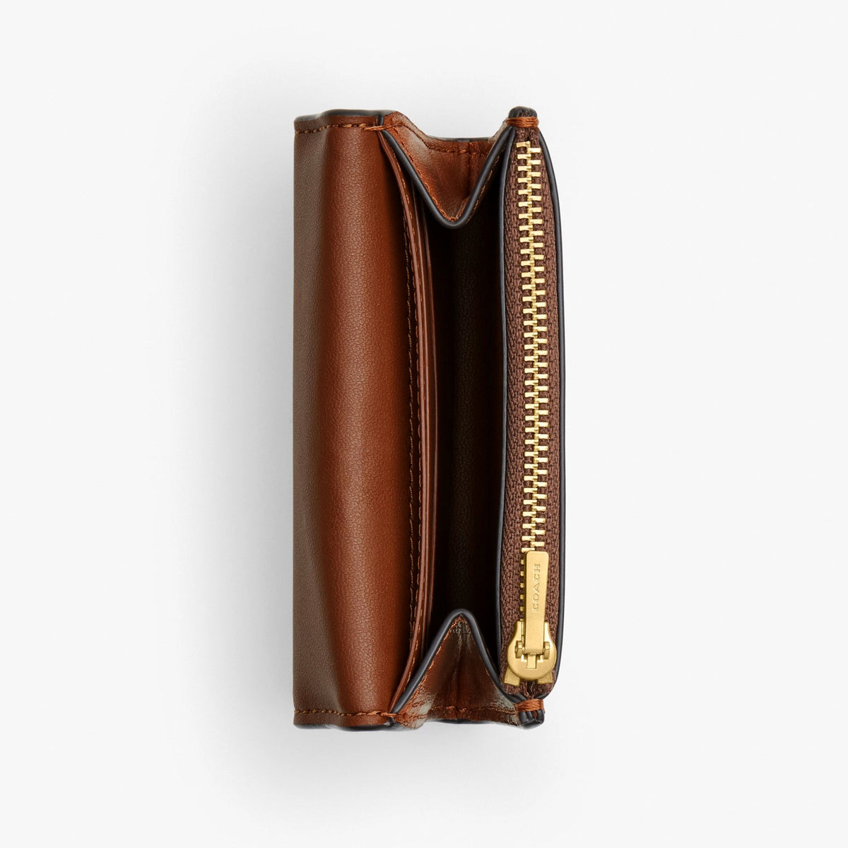 Coach Essential Flap Card Case In Loved Leather - Brass/Brown