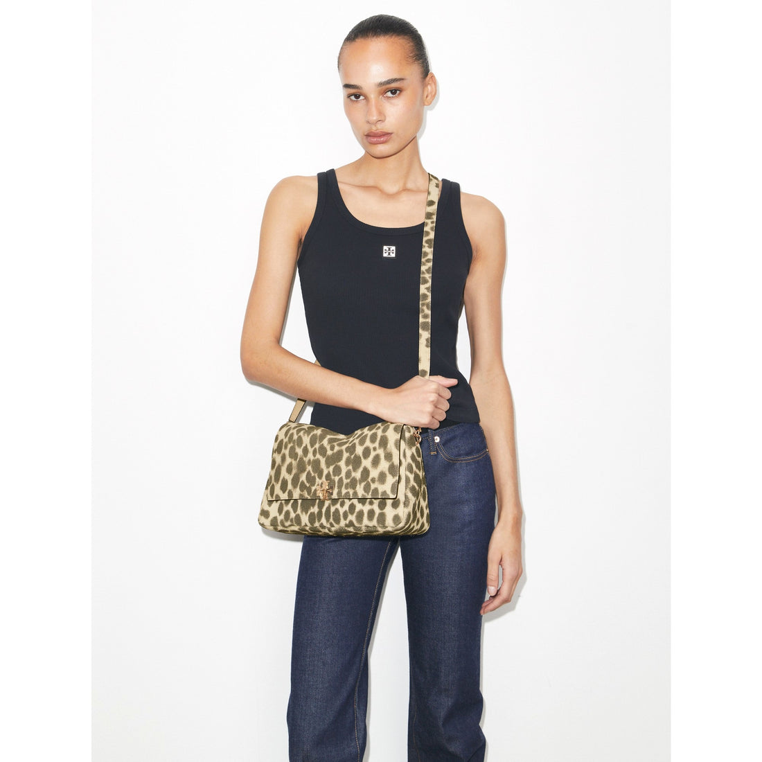 Tory Burch Charlie Suede Shoulder Bag - Cheetah Spots