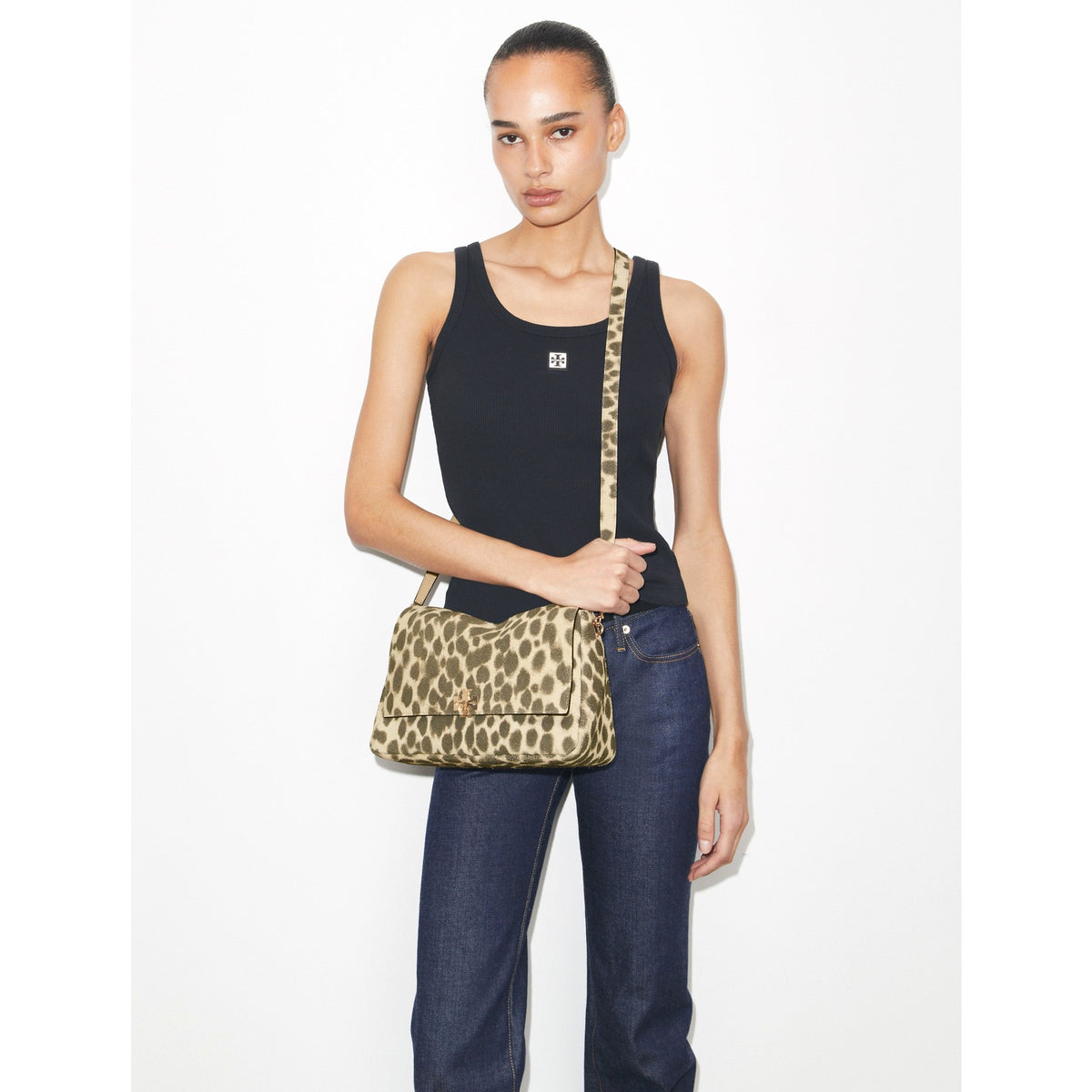Tory Burch Charlie Suede Shoulder Bag - Cheetah Spots