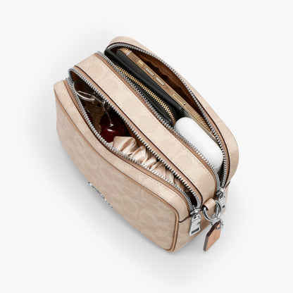 Coach Mini Carey Crossbody Bag In Signature Canvas - Silver/Sand/Taupe