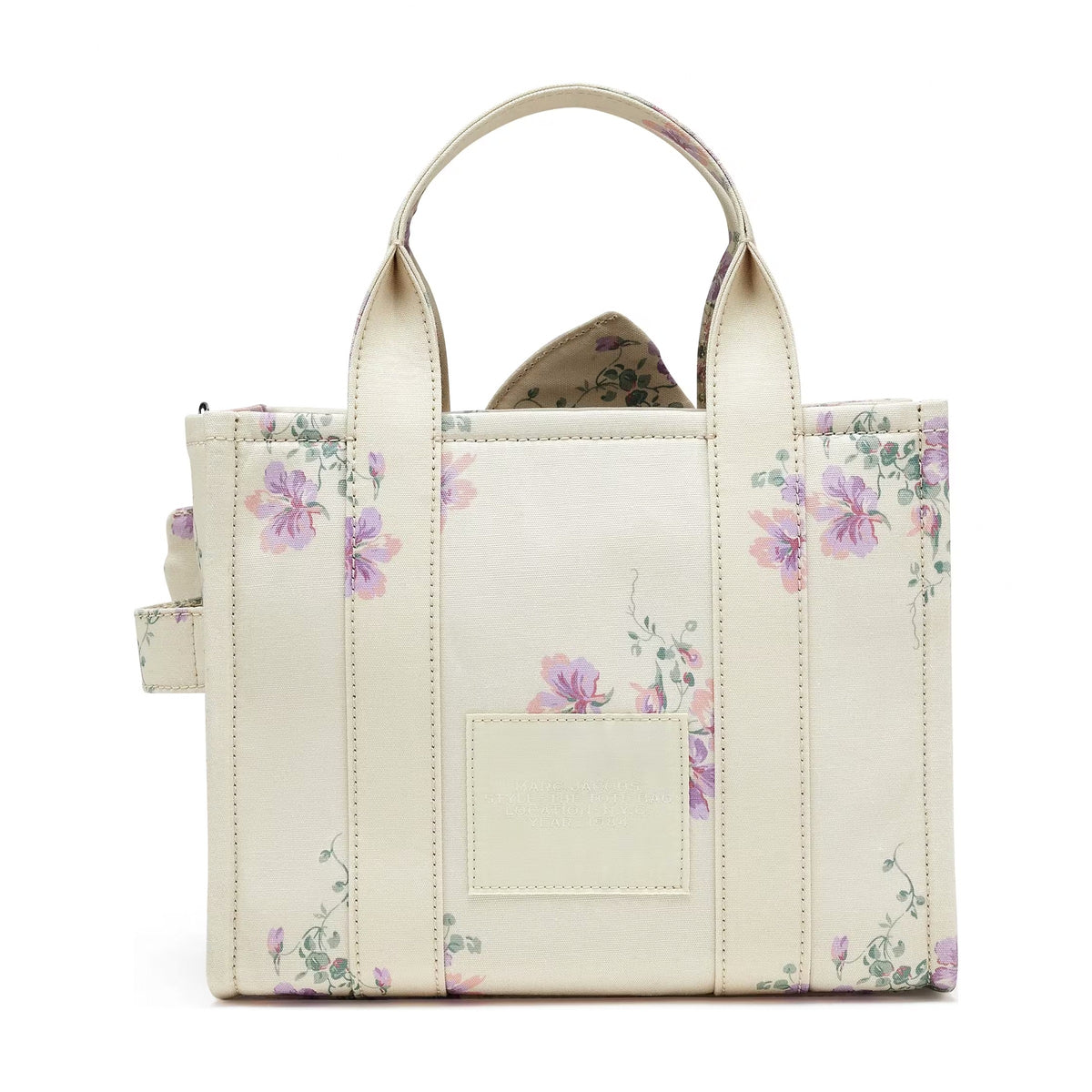 Marc Jacobs Small Tote In Antique Floral Canvas With Oversized Bow - CREAM MULTI
