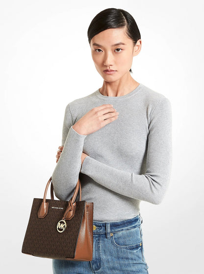Michael Kors Mercer Medium Logo and Leather Accordion Crossbody Bag - BROWN