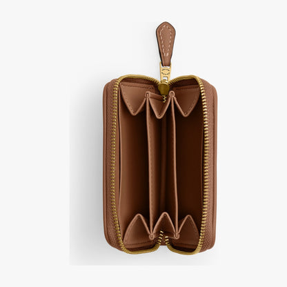 Coach Essential Small Zip Around Card Case In Crystal Signature Jacquard - Brass/Mushroom