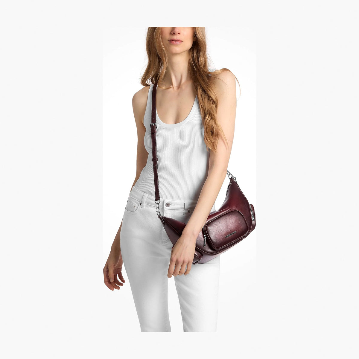 Michael Kors Merritt Medium Burnished Convertible Shoulder Bag - MAROON