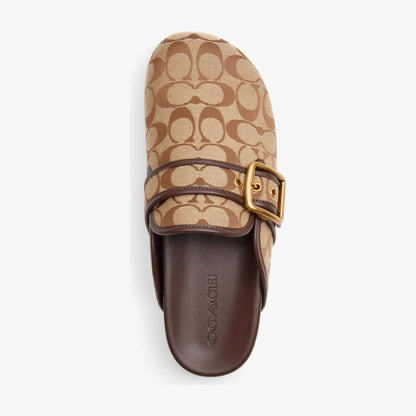 Coach Archival Buckle Clog With Signature Sateen Jacquard - Khaki/Maple