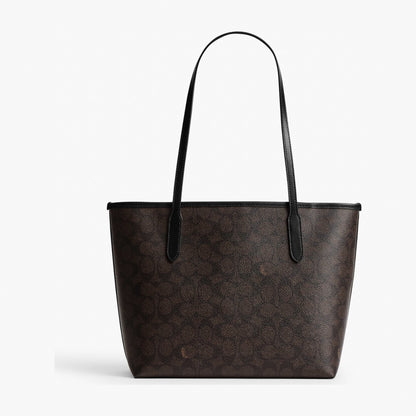 Coach Medium City Tote Bag In Signature Canvas - Gold/Walnut/Black