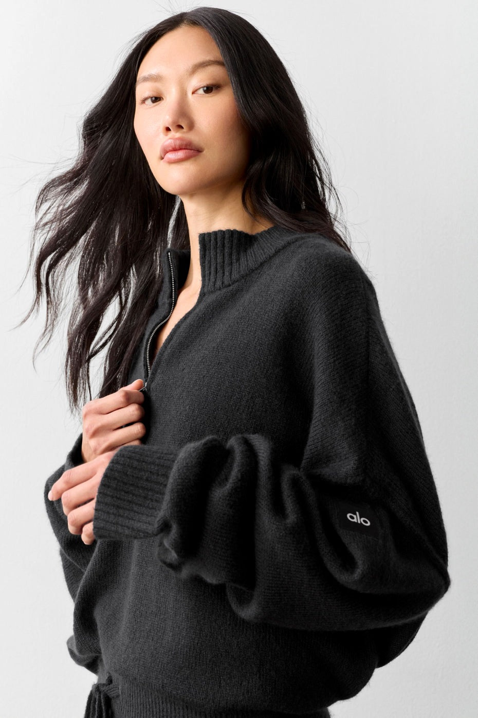 Alo Yoga Wool Cashmere New Class 1/4 Zip Pullover - Black