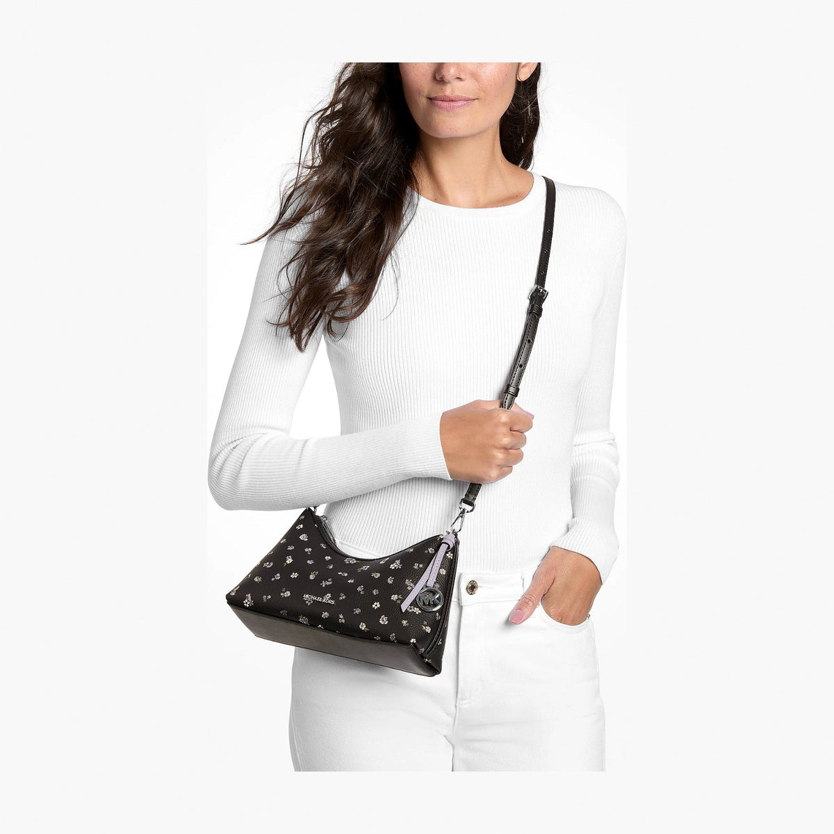 Michael Kors Sammy Small Floral Printed Convertible Crossbody Bag - BLACK