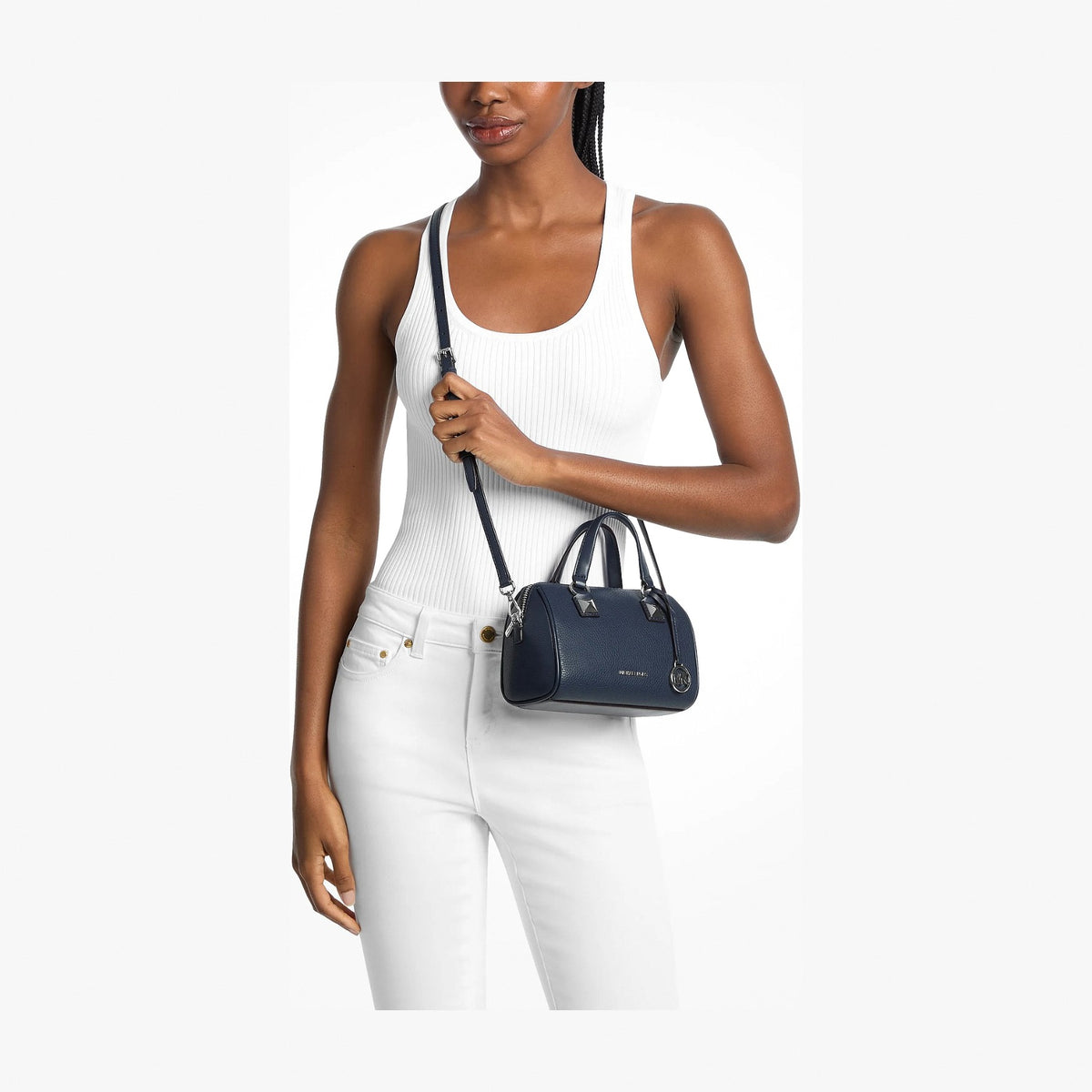 Michael Kors Grayson Small Pebbled Leather Duffel Crossbody Bag - NAVY