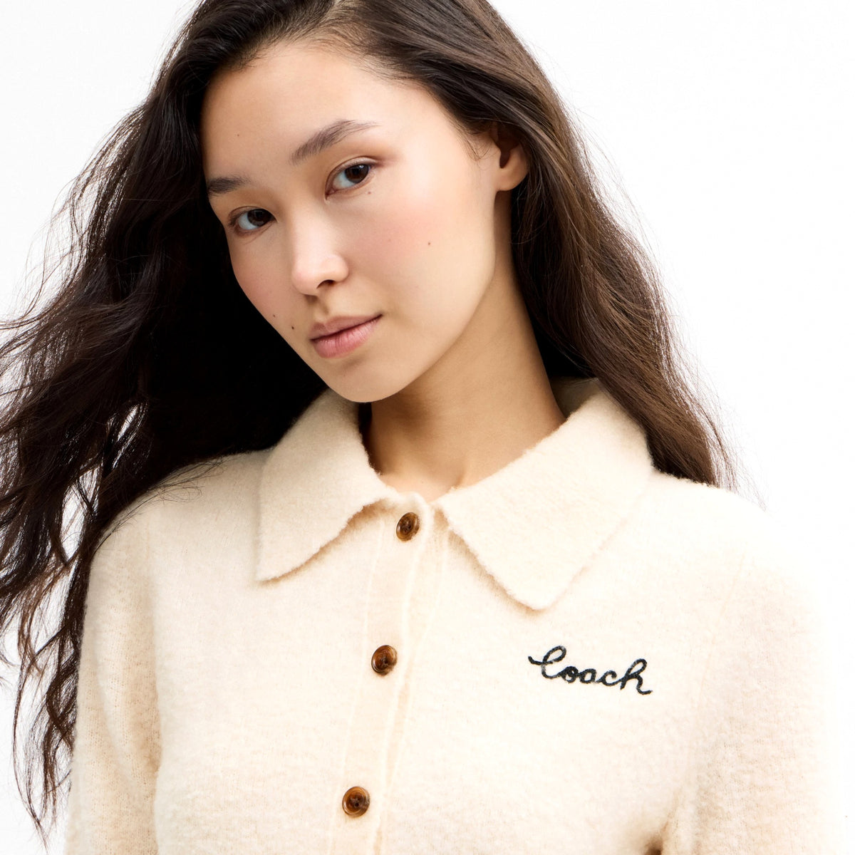 Coach Embroidered Cropped Cardigan - Ecru