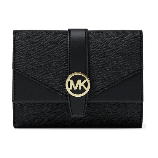 Michael Kors Greenwich Medium Saffiano Leather Trifold Wallet - BLACK