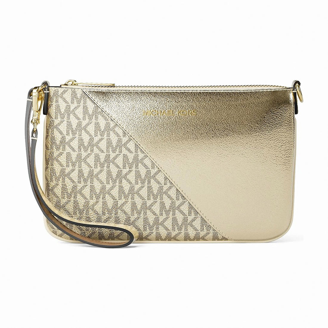 Michael Kors Jet Set Travel Metallic and Signature Logo Wristlet - PALE GOLD