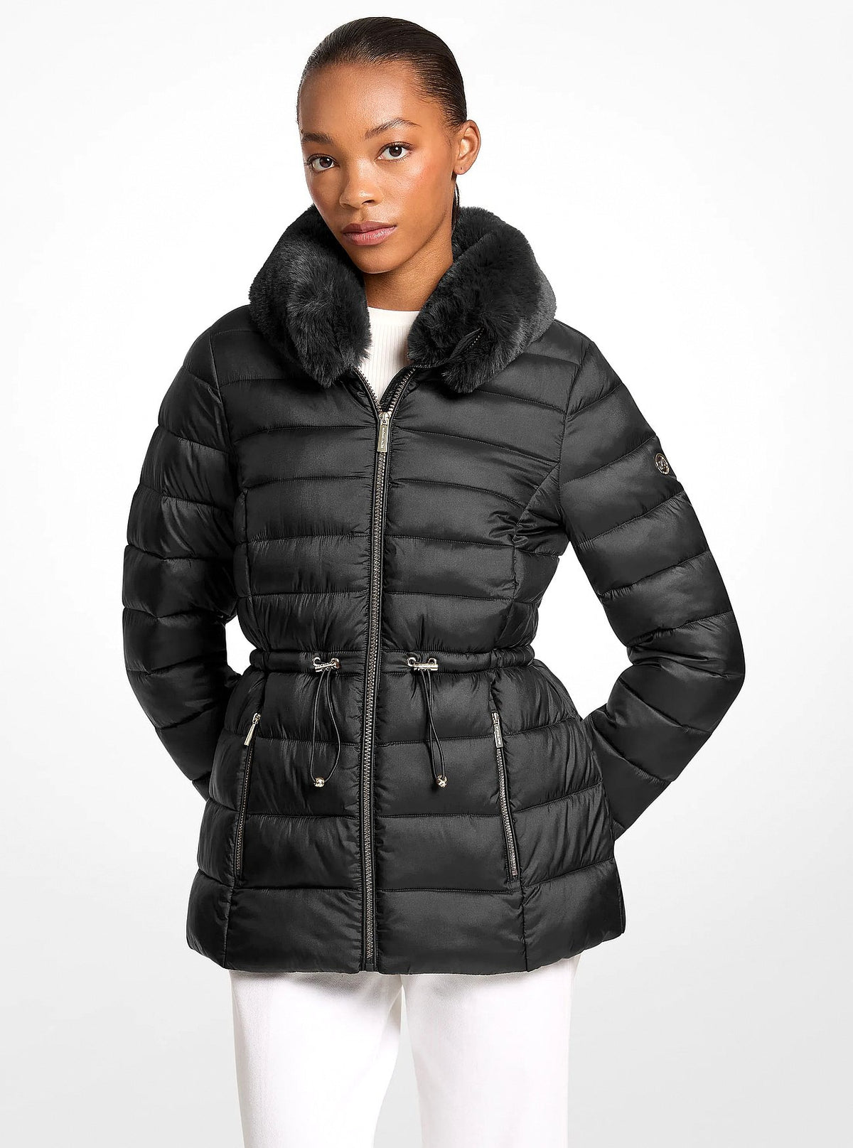 Michael Kors Faux Fur Quilted Puffer Jacket - BLACK
