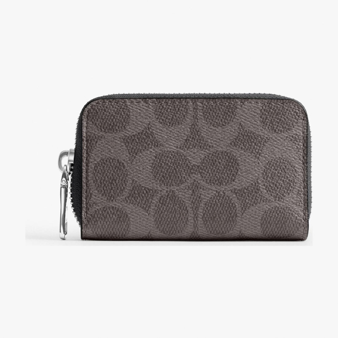 Coach Small Zip Around Card Case In Signature Canvas - Grey Signature
