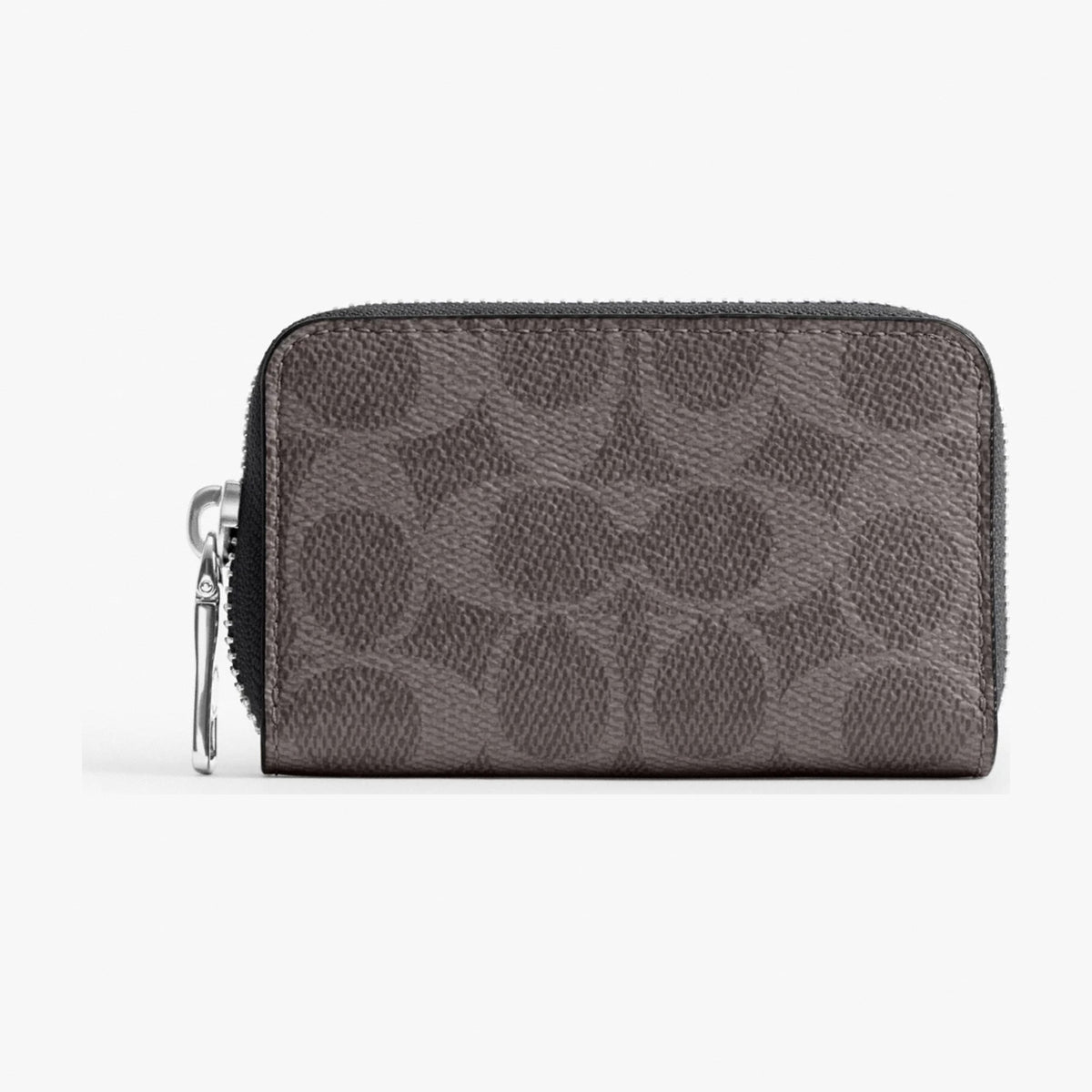 Coach Small Zip Around Card Case In Signature Canvas - Grey Signature