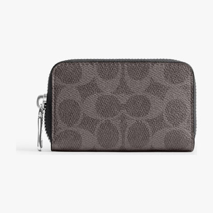 Coach Small Zip Around Card Case In Signature Canvas - Grey Signature