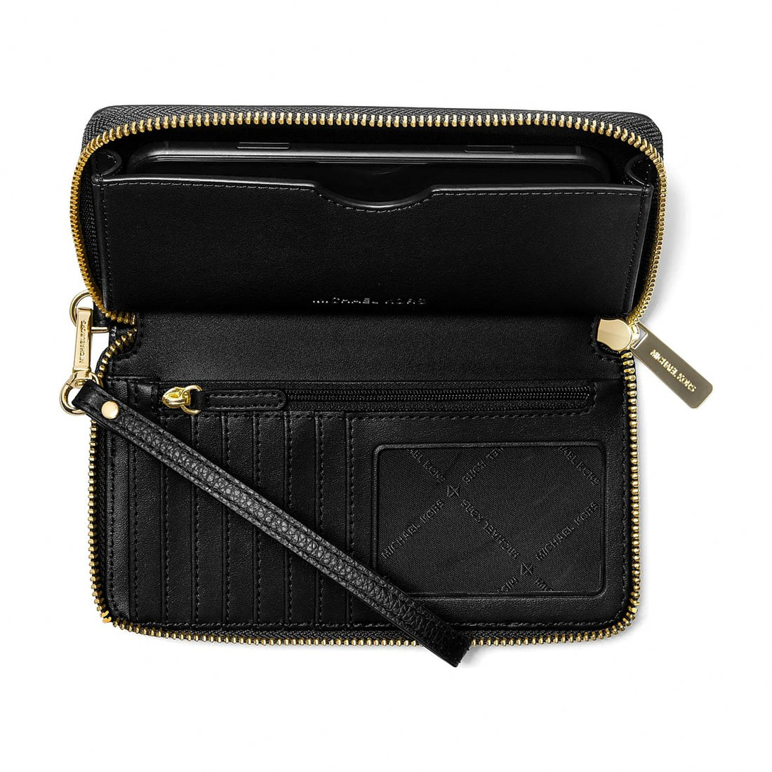 Michael Kors Large Pebbled Leather Smartphone Wristlet - BLACK